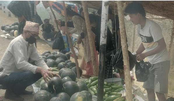 बगरमा तर्बुजा खेती, राजमार्गमा बिक्री