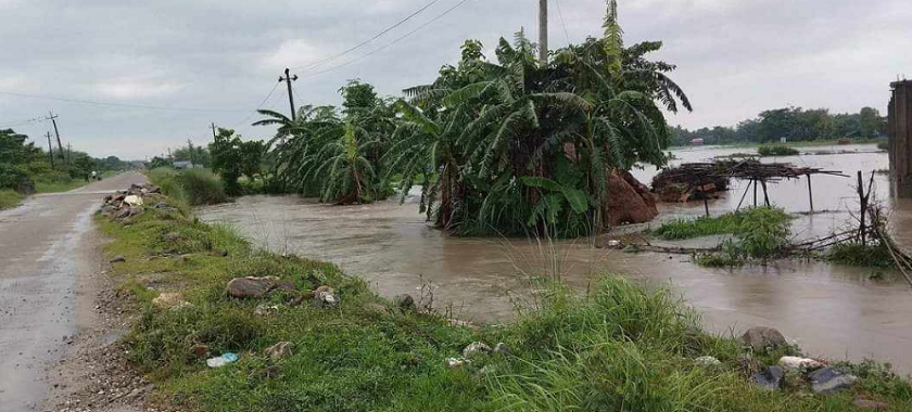 झापामा अविरल वर्षापछि डुबान, सडकहरू अवरुद्ध