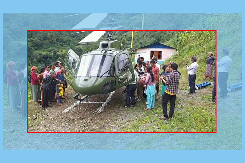 आमा र नवजात शिशुहरुको स्वास्थ्य अवस्था गम्भीर भएपछि हेलिकोप्टरमा उद्धार